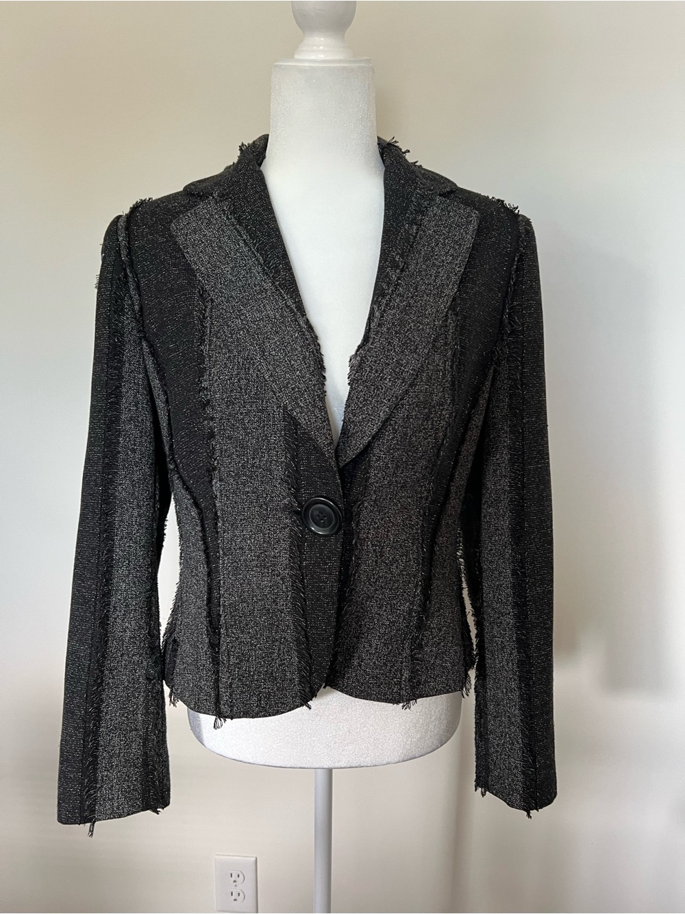 Tailored Black Textured Single-Button Blazer